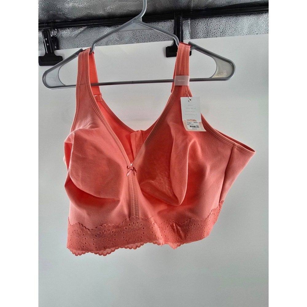 Cacique Coral Pink Unlined Full Coverage‎ No-Wire Lace Bra 50DDD New